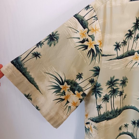 Vintage RJC Men's Pale Yellow Diamond Head View Hibiscus Hawaiian Shirt Size XL - Picture 9 of 14